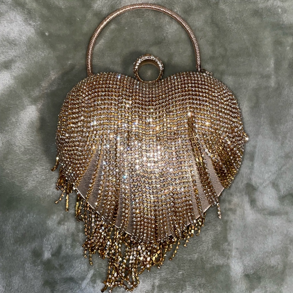 Gold Rhinestone Heart-Shaped Evening Bag